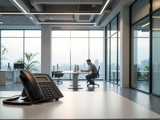 办公室工作场景，中年男性坐在办公桌前，穿着深色西装，专注工作，现代办公环境